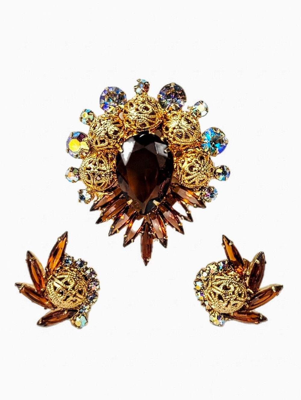 MINT 1960s Juliana DeLizza and Elster Rhinestone Brooch and Earrings Set - Picture 2 of 11
